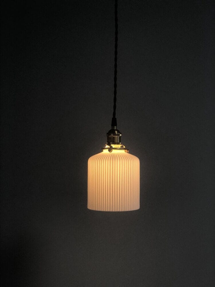 Kiyomi | Ceramic Ribbed LED Pendant Lamp in Short Japanese Cylinder Style with Bulb Included | Knesse