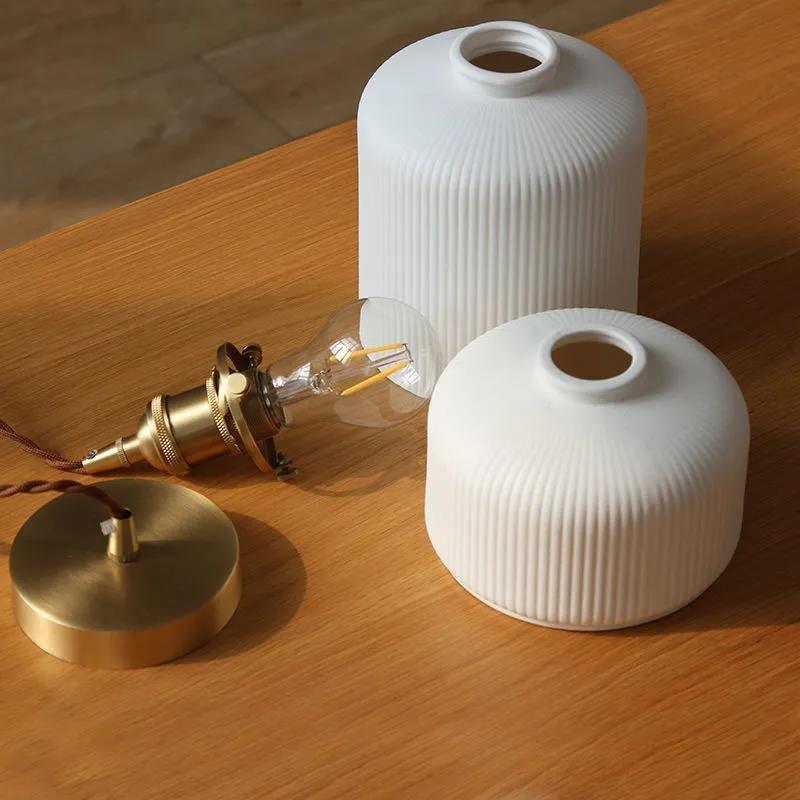 Hanaori | Japanese-Style Ribbed Ceramic Cylinder Pendant Light with LED Bulb Included | Knesse