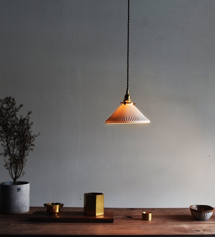 Japanese Lantern-Inspired Ribbed Ceramic LED Pendant Light - Bulb Included | Knesse
