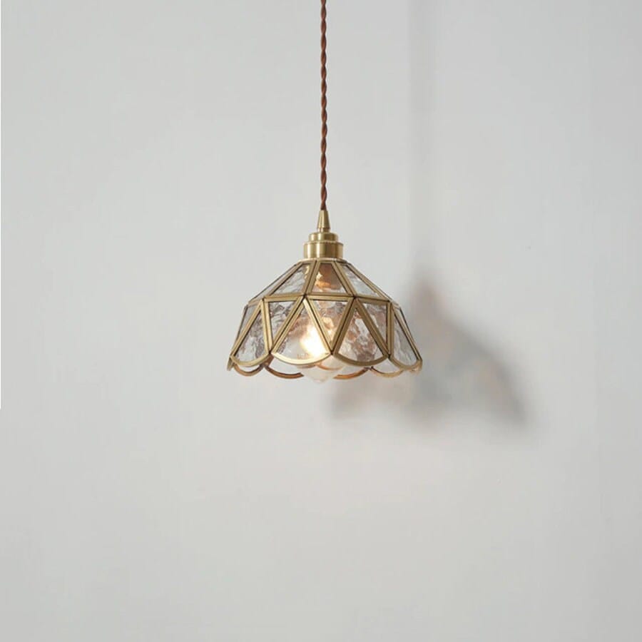 Mirelle Glass Blossom LED Pendant Lamp With Brass Frame, Vintage Style, Bulb Included | Knesse