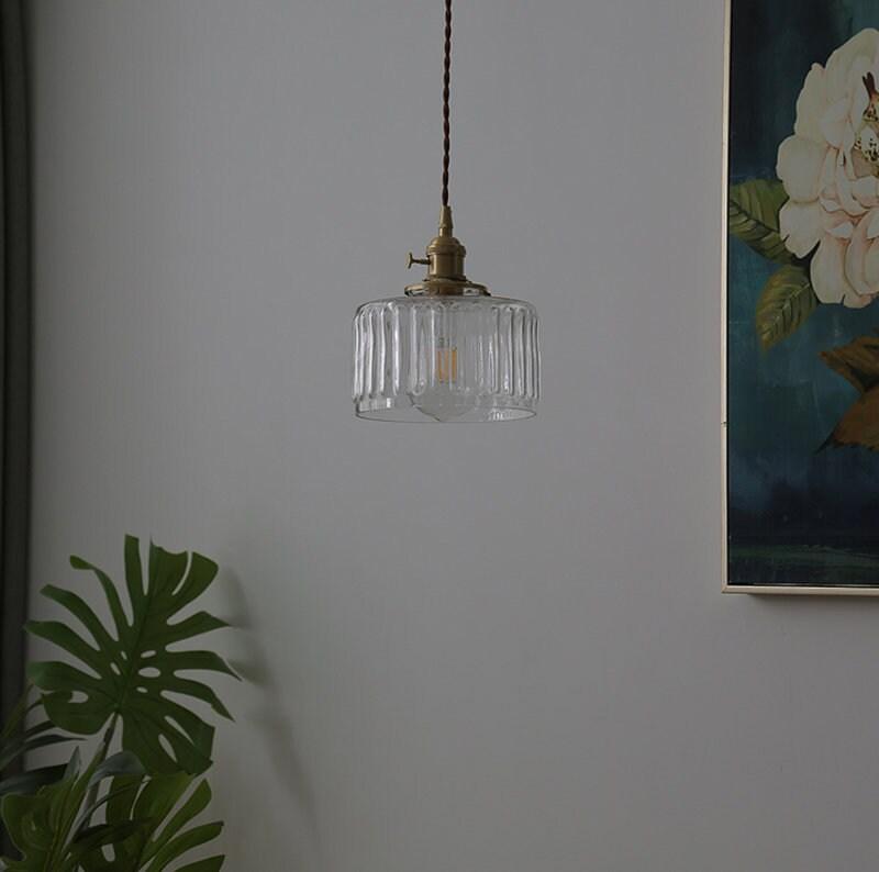 Vintage Style Short Cylinder Pendant Light with Fluted Glass and LED Bulb Included | Knesse