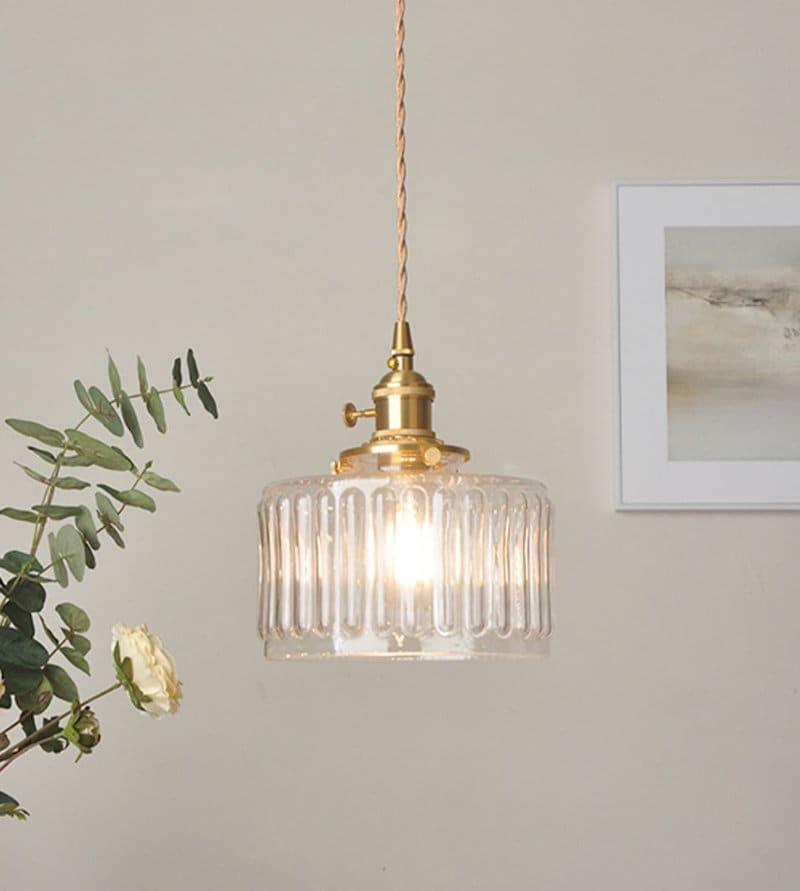 Vintage Style Short Cylinder Pendant Light with Fluted Glass and LED Bulb Included | Knesse