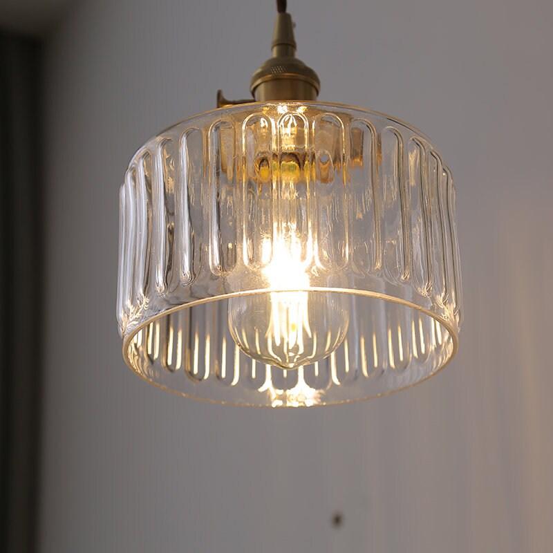 Vintage Style Short Cylinder Pendant Light with Fluted Glass and LED Bulb Included | Knesse