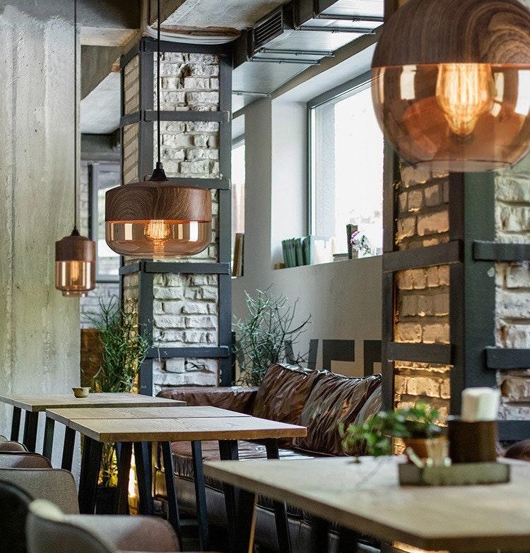 Lumina Nordic Metal LED Pendant Light with Woody Design, Tea-Tinted Glass Shade and Bulb Included | Knesse