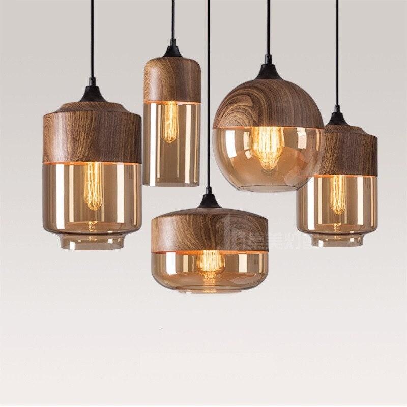 Lumina Nordic Metal LED Pendant Light with Woody Design, Tea-Tinted Glass Shade and Bulb Included | Knesse