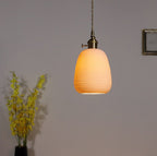 Japanese Lantern-Inspired Ribbed Ceramic LED Pendant Light - Bulb Included | Knesse
