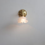 Carlena | Frosted Layered Glass Flower Wall Sconce With Brushed Brass Carved Flower Detail, Bulb Included | Knesse