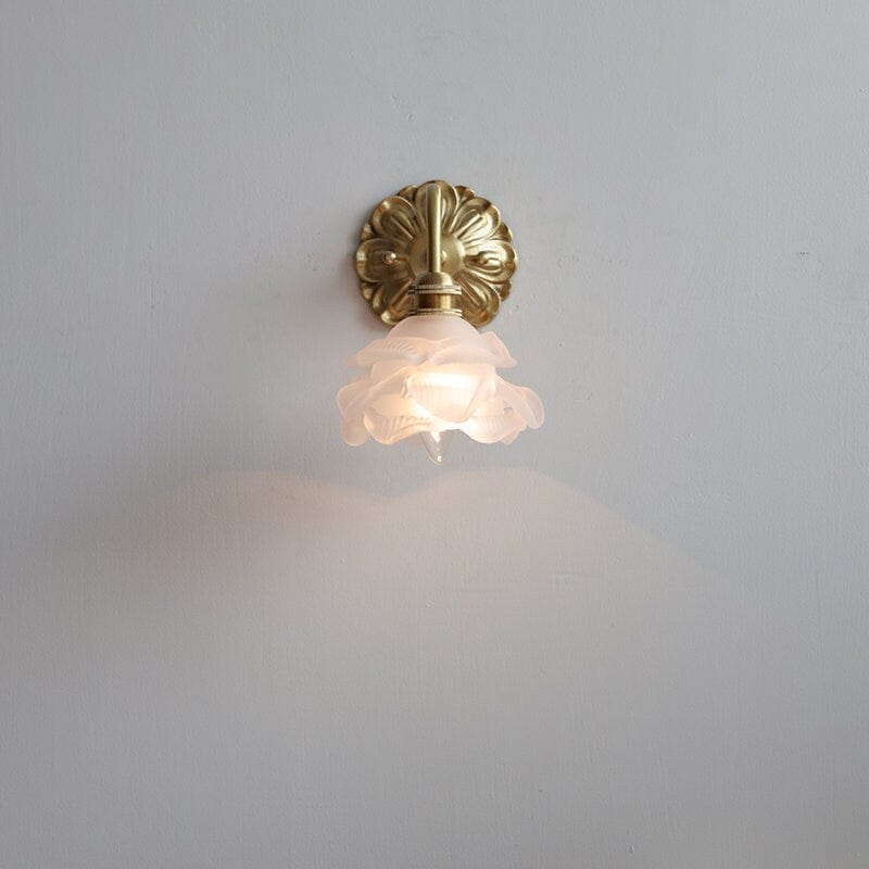 Carlena | Frosted Layered Glass Flower Wall Sconce With Brushed Brass Carved Flower Detail, Bulb Included | Knesse
