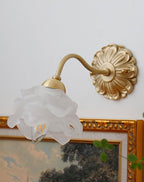Carlena | Frosted Layered Glass Flower Wall Sconce With Brushed Brass Carved Flower Detail, Bulb Included | Knesse