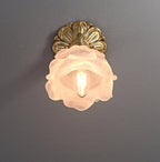 Carlena | Frosted Layered Glass Flower Wall Sconce With Brushed Brass Carved Flower Detail, Bulb Included | Knesse