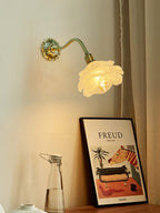 Carlena | Frosted Layered Glass Flower Wall Sconce With Brushed Brass Carved Flower Detail, Bulb Included | Knesse