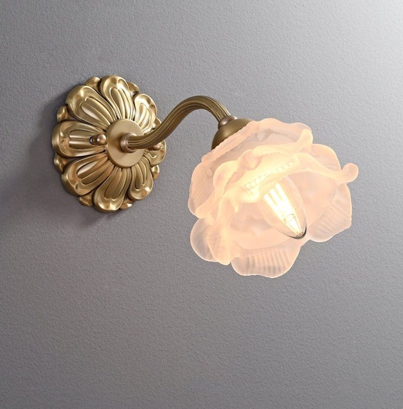 Carlena | Frosted Layered Glass Flower Wall Sconce With Brushed Brass Carved Flower Detail, Bulb Included | Knesse