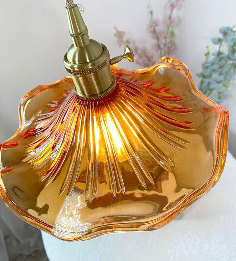 Calista Glass Hibiscus Flower Pendant Light in Vintage Style, LED Bulb Included | Knesse