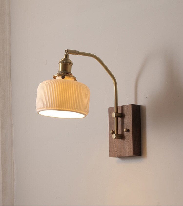 Aveline | Vintage Ceramic LED Wall Light With Black Walnut Wood Fixture | Knesse