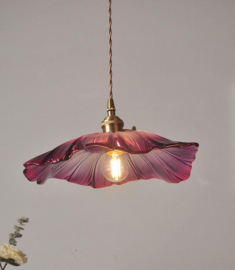 Lunara Violet Glass Sunflower Pendant Light, Retro-Style LED with Bulb Included | Knesse