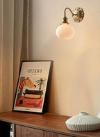 Lumiara | Ribbed Ceramic Globe Wall Sconce With Brushed Brass Carved Floral Detail, Bulb Included | Knesse