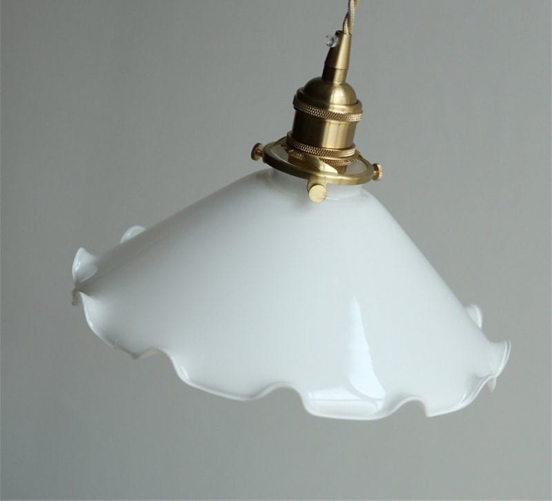 Alvara Vintage White Opaline Glass Flower LED Pendant Light With Brushed Brass Lamp Holder, Bulb Included | Knesse