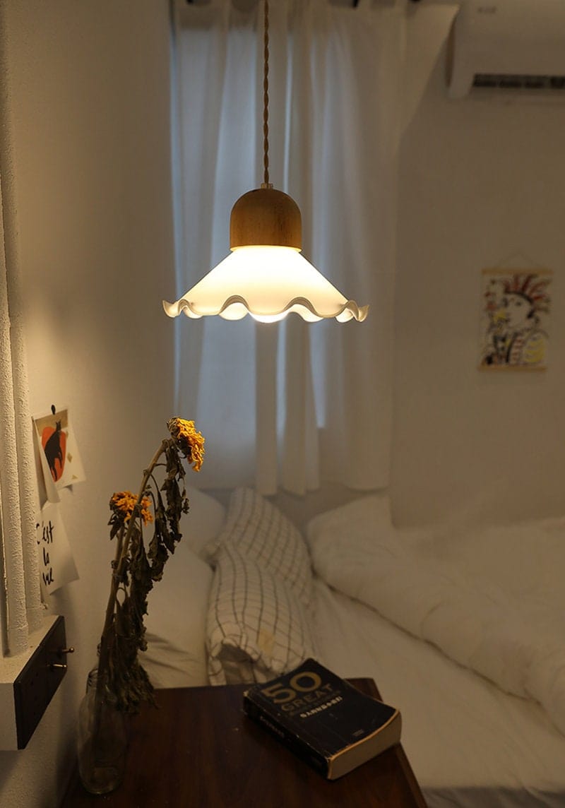 Alvara Vintage White Opaline Glass Flower LED Pendant Light With Brushed Brass Lamp Holder, Bulb Included | Knesse
