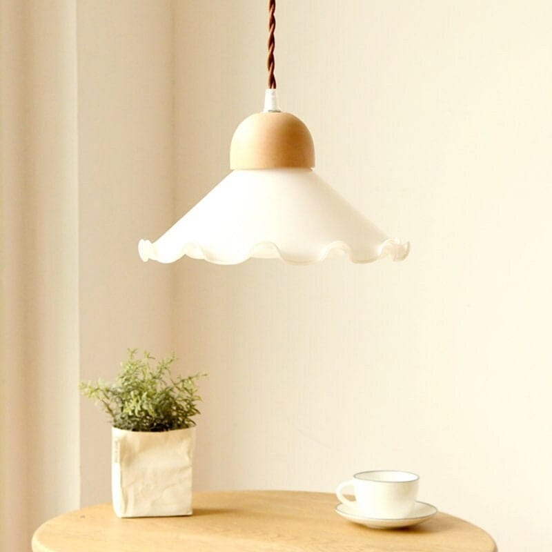 Alvara Vintage White Opaline Glass Flower LED Pendant Light With Brushed Brass Lamp Holder, Bulb Included | Knesse