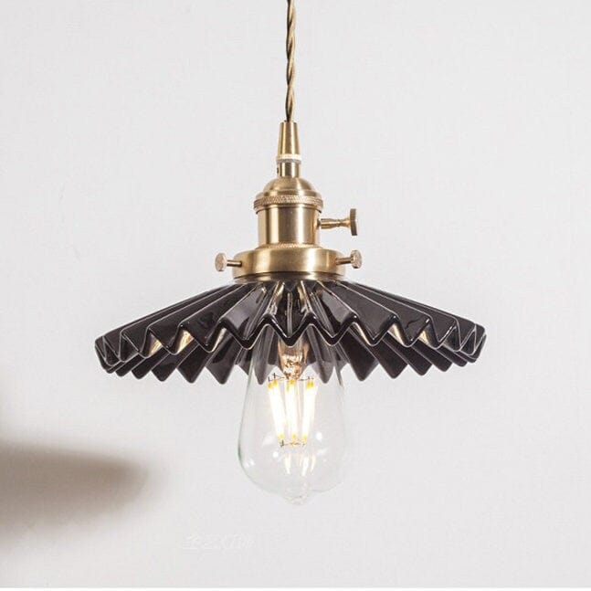 Liora | Art Deco Pleated Tutu Pendant LED Light in Glazed Ceramic - Bulb Included | Knesse