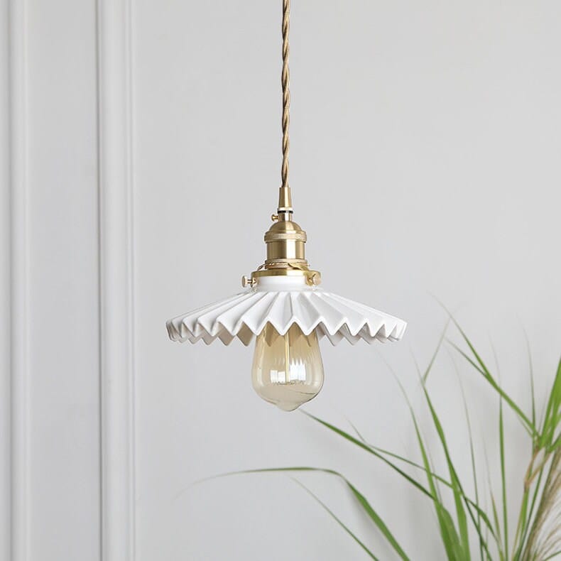 Liora | Art Deco Pleated Tutu Pendant LED Light in Glazed Ceramic - Bulb Included | Knesse