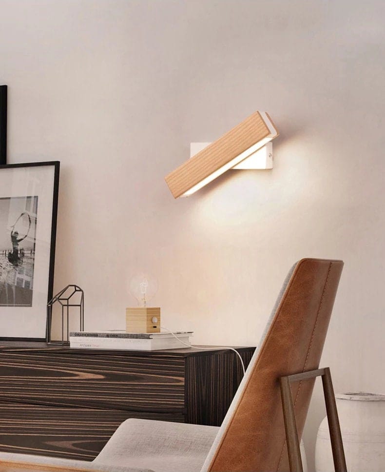 NordiGlow Ash Wood Rotating Bedside LED Wall Light | Knesse