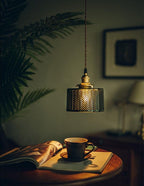 Liora | Glossy Green Glass Cylindrical Pendant Light in Art Deco Style, LED Bulb Included | Knesse