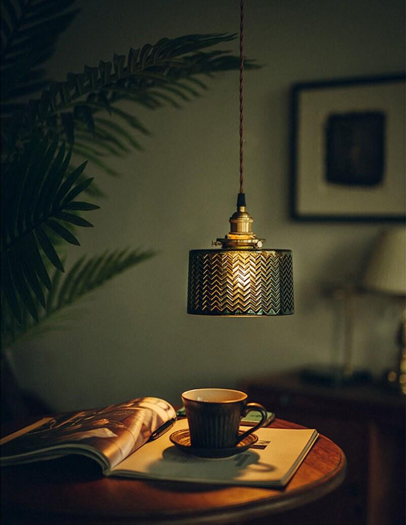 Liora | Glossy Green Glass Cylindrical Pendant Light in Art Deco Style, LED Bulb Included | Knesse