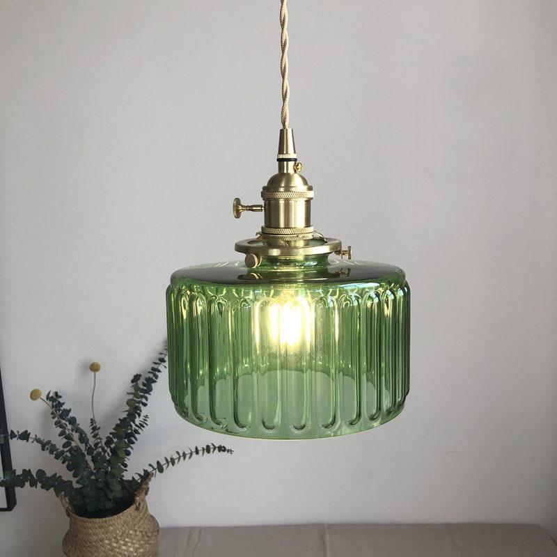 Vintage Style Short Cylinder Pendant Light with Fluted Glass and LED Bulb Included | Knesse