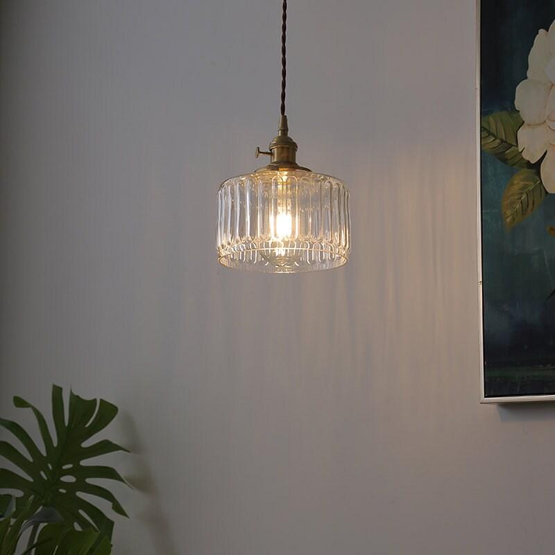 Vintage Style Short Cylinder Pendant Light with Fluted Glass and LED Bulb Included | Knesse