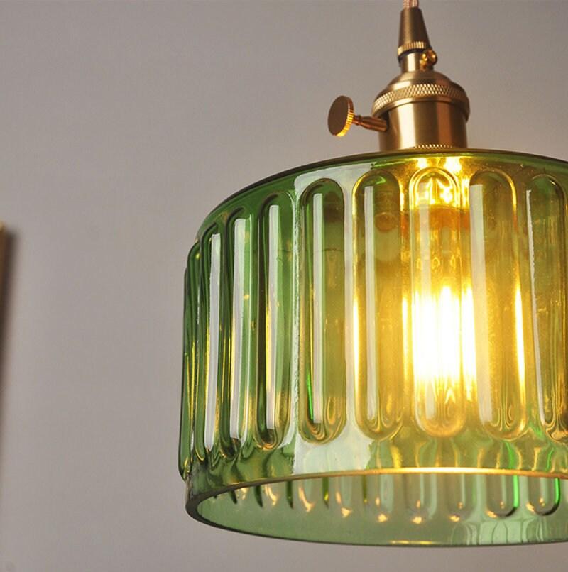 Vintage Style Short Cylinder Pendant Light with Fluted Glass and LED Bulb Included | Knesse