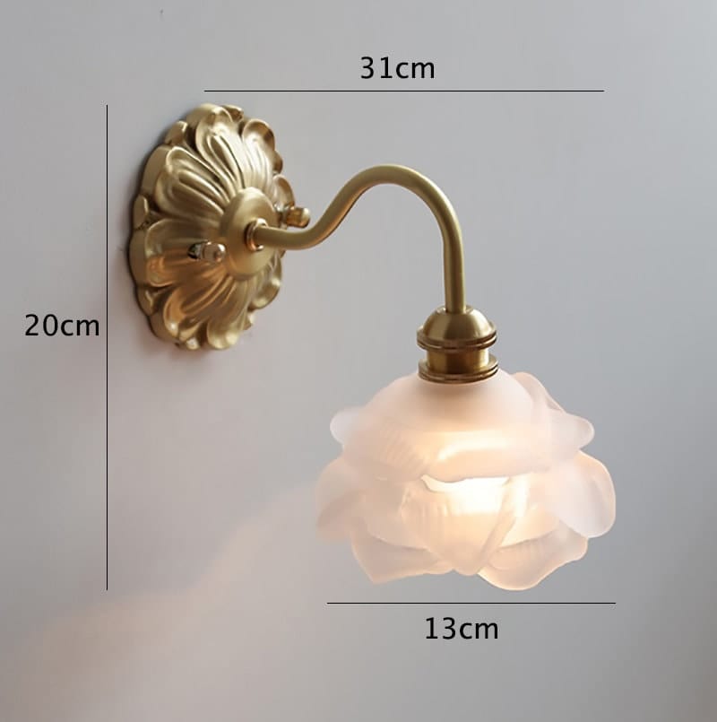 Carlena | Frosted Layered Glass Flower Wall Sconce With Brushed Brass Carved Flower Detail, Bulb Included | Knesse