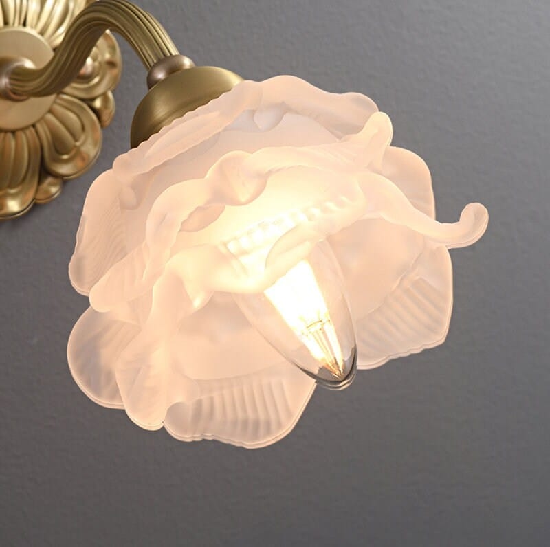 Carlena | Frosted Layered Glass Flower Wall Sconce With Brushed Brass Carved Flower Detail, Bulb Included | Knesse