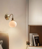 Lumiara | Ribbed Ceramic Globe Wall Sconce With Brushed Brass Carved Floral Detail, Bulb Included | Knesse