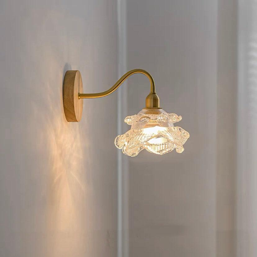 Laira Bloom Layered Glass Flower Wall Sconce With Wood Accent and Bulb Included | Knesse