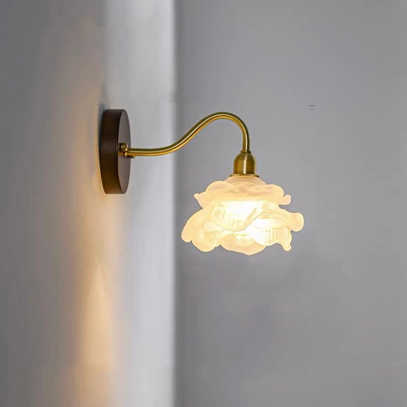 Laira Bloom Layered Glass Flower Wall Sconce With Wood Accent and Bulb Included | Knesse