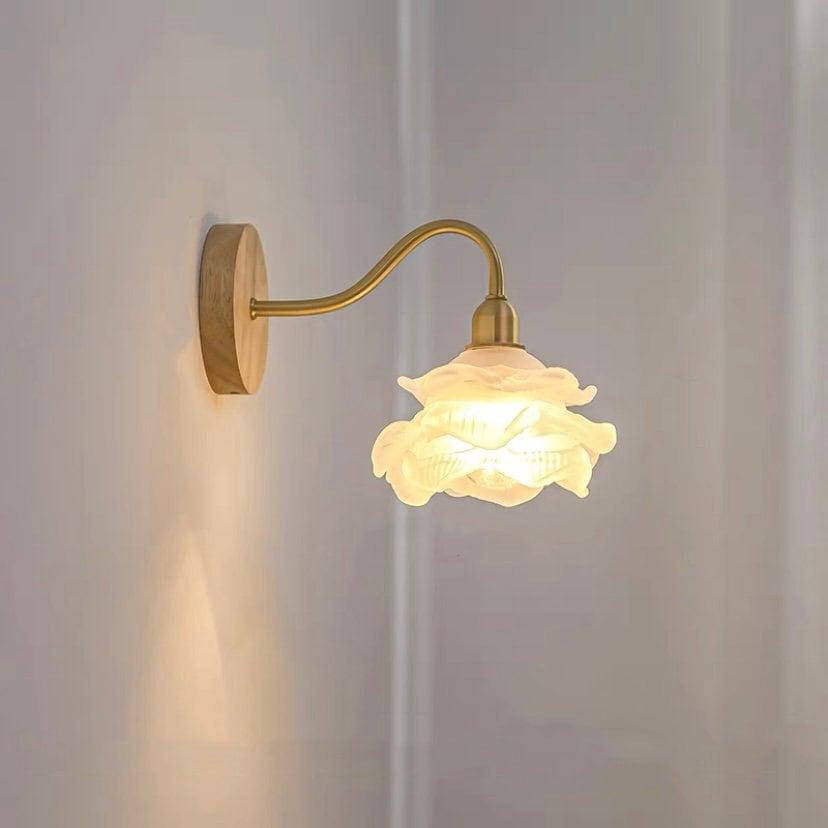 Laira Bloom Layered Glass Flower Wall Sconce With Wood Accent and Bulb Included | Knesse