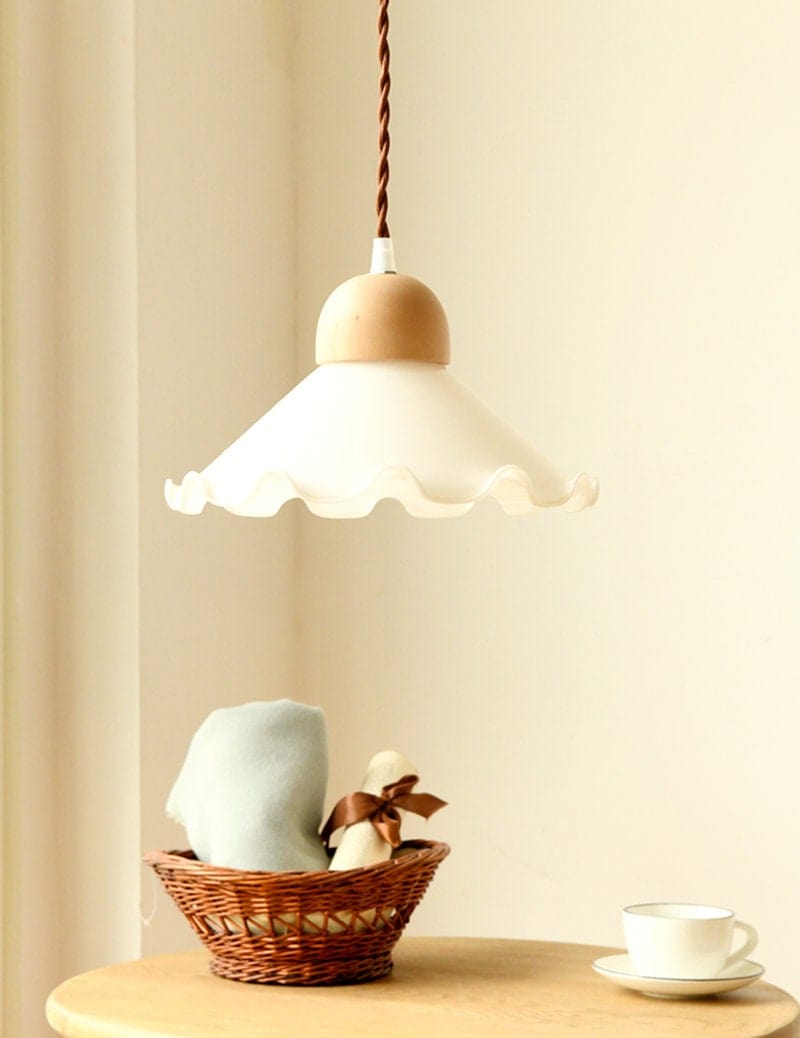 Alvara Vintage White Opaline Glass Flower LED Pendant Light With Brushed Brass Lamp Holder, Bulb Included | Knesse