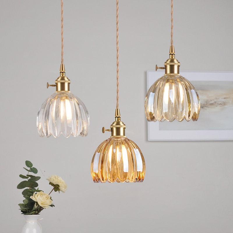 Marisel | Mini Glass Floral LED Pendant Light in Vintage Style - Bulb Included | Knesse