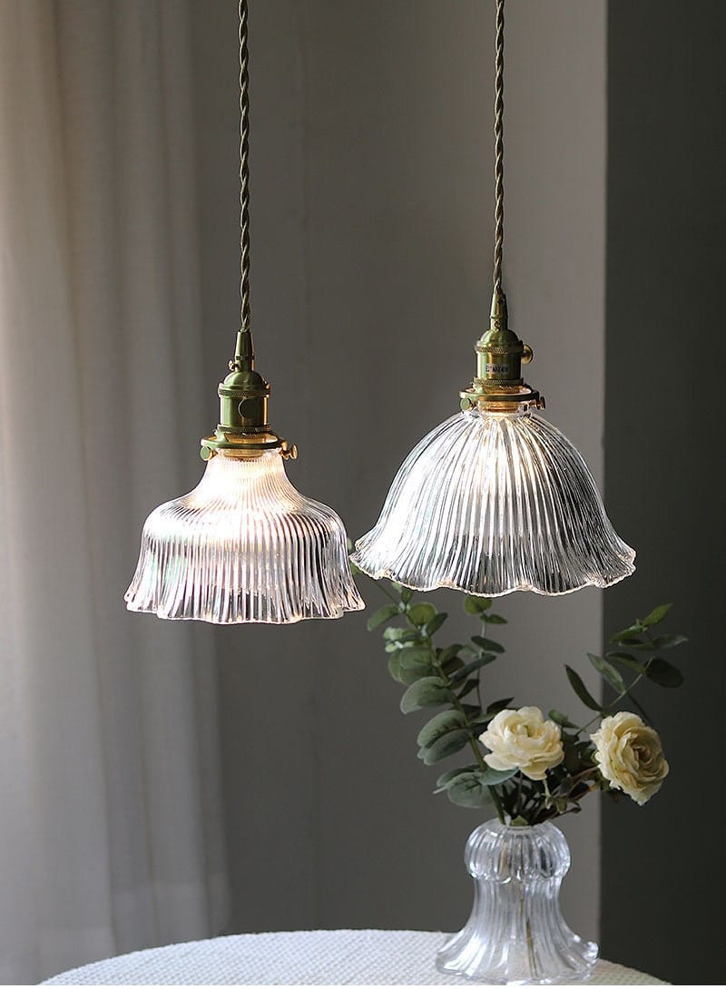 Montfleur French Vintage Fluted Glass Flower Pendant Light With LED Bulb Included | Knesse