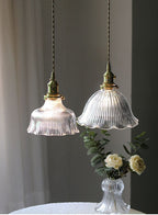 Montfleur French Vintage Fluted Glass Flower Pendant Light With LED Bulb Included | Knesse