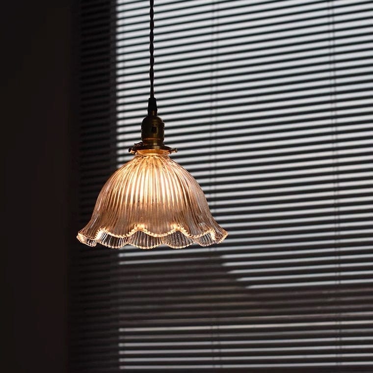 Montfleur French Vintage Fluted Glass Flower Pendant Light With LED Bulb Included | Knesse