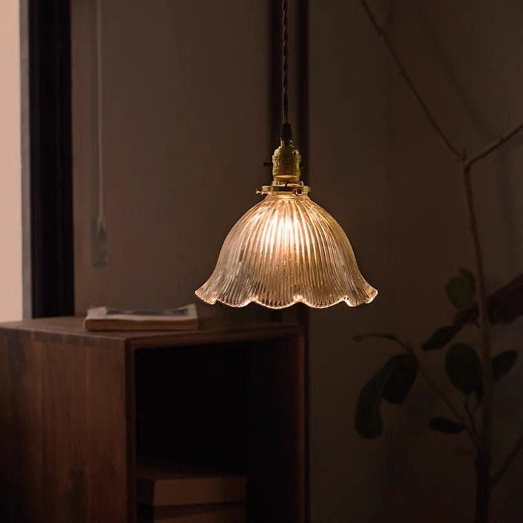 Montfleur French Vintage Fluted Glass Flower Pendant Light With LED Bulb Included | Knesse