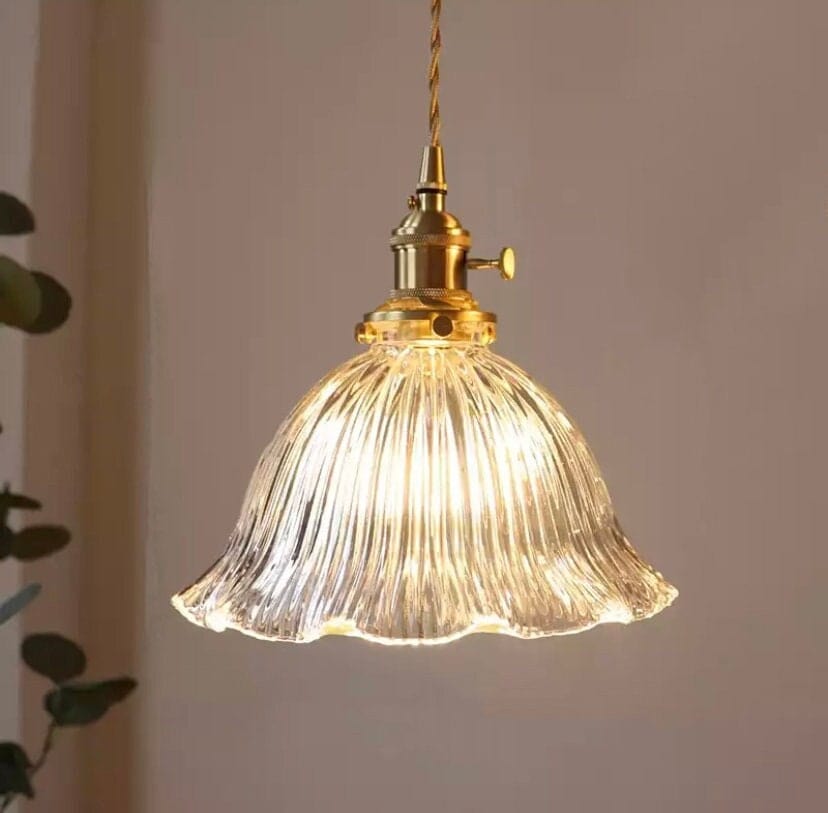 Montfleur French Vintage Fluted Glass Flower Pendant Light With LED Bulb Included | Knesse