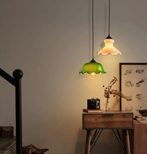 Aurelle Doll-Shaped Opaline Glass LED Hanging Lamp in French Vintage Style, Bulb Included | Knesse