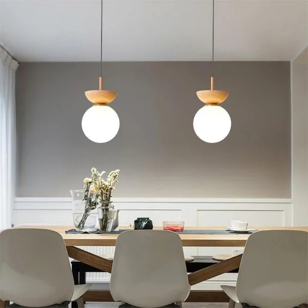 Nyara Half-Wood Nordic Pendant Lamp Semi-Circular And Spherical | Snurv
