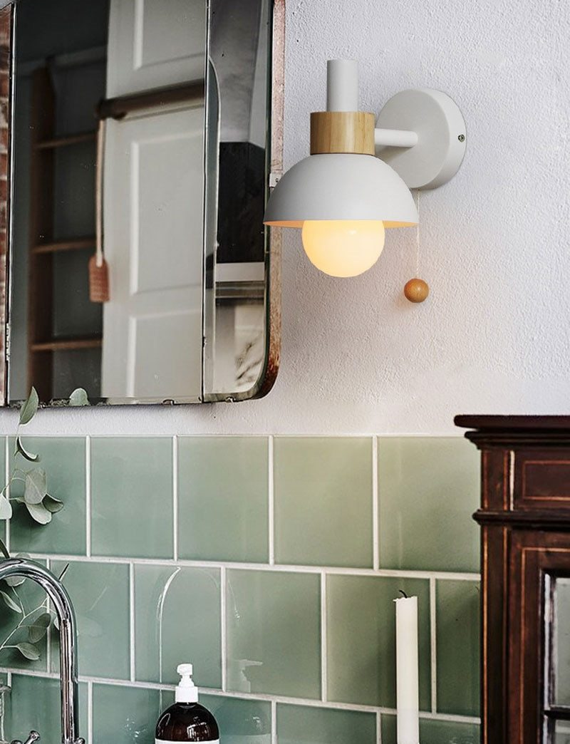 Globe Wall Sconce in Colored Wood and Metal with Pull Cord | Knesse