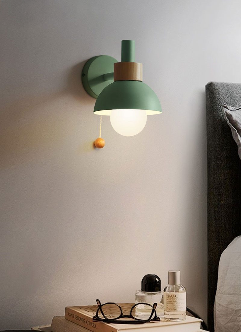 Globe Wall Sconce in Colored Wood and Metal with Pull Cord | Knesse