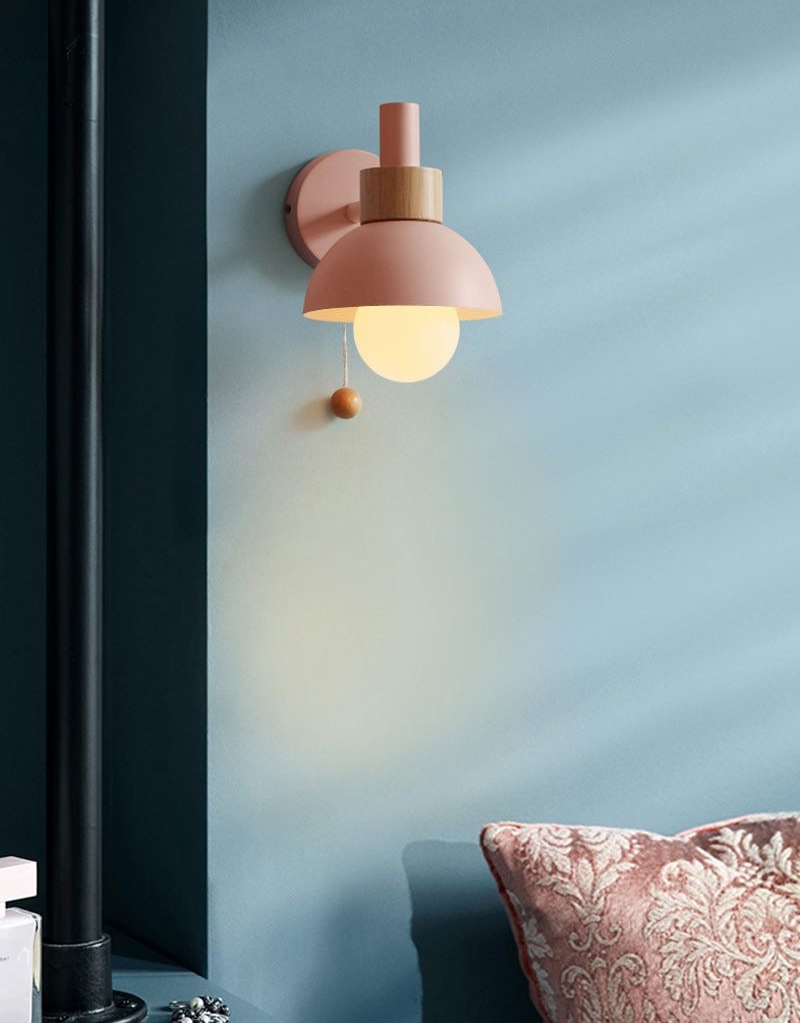 Globe Wall Sconce in Colored Wood and Metal with Pull Cord | Knesse