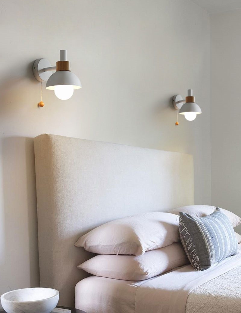 Globe Wall Sconce in Colored Wood and Metal with Pull Cord | Knesse